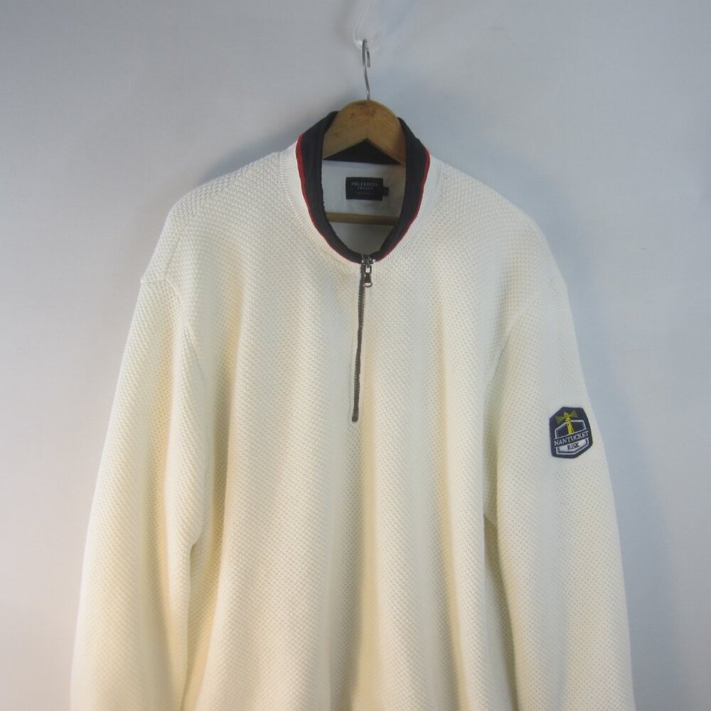 Holebrook Sweden Men XL Red White Blue Organic Cotton Zip Sweater Nantucket RISK - Picture 10 of 12